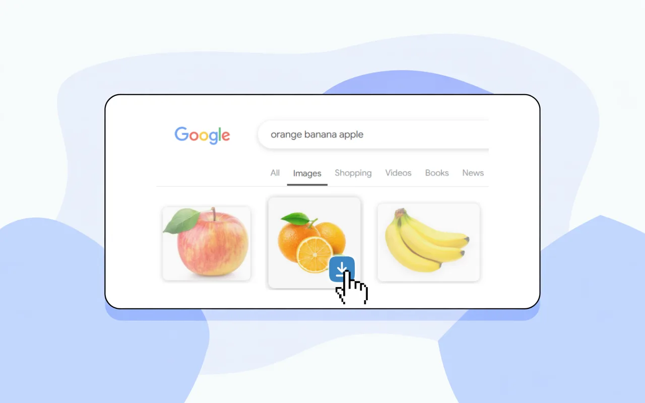 在 Google 圖片搜尋結果上懸停，同樣浮現 ClickSave 的下載按鈕