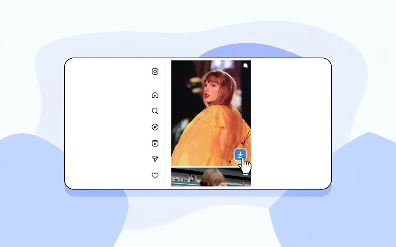 滑鼠移到 Instagram 圖片上，右下角浮現一鍵下載按鈕